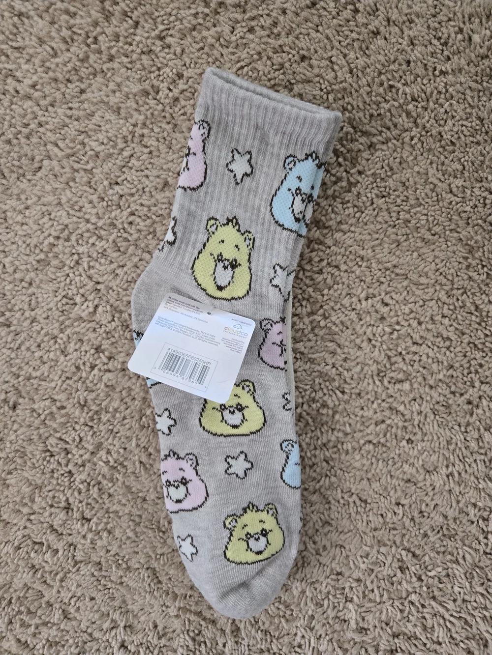 Care Bears Cream & Gray Pastel Bear Face Socks